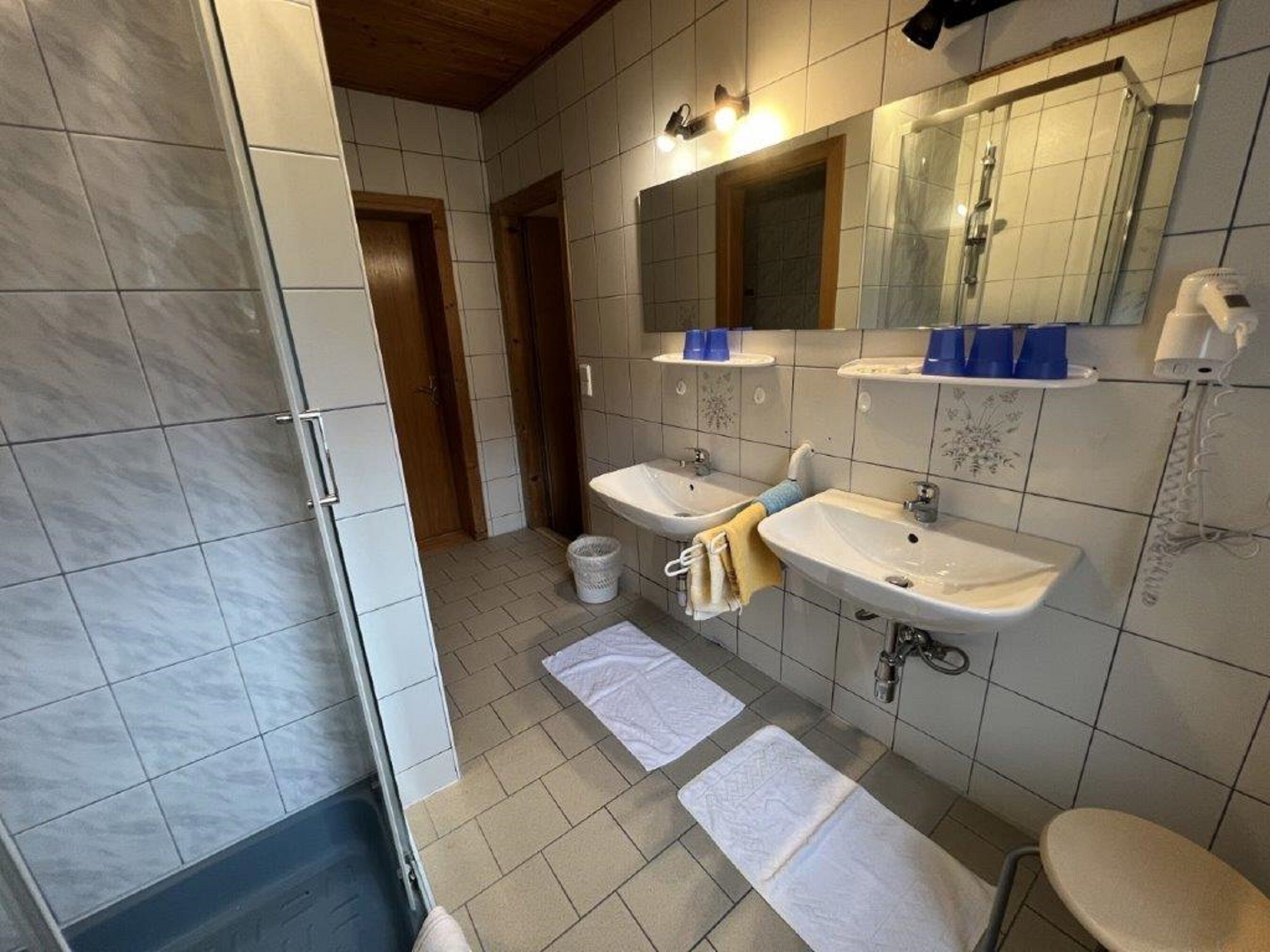 Family Room | Bathroom | Shower, hair dryer, towels, toilet paper