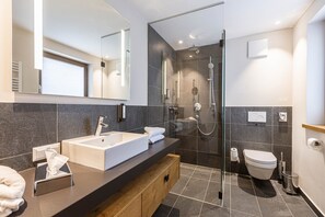 Douche, séchoir à cheveux, serviettes fournies