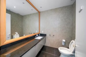 Hair dryer, towels, toilet paper