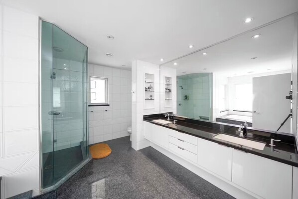 Hair dryer, towels, toilet paper