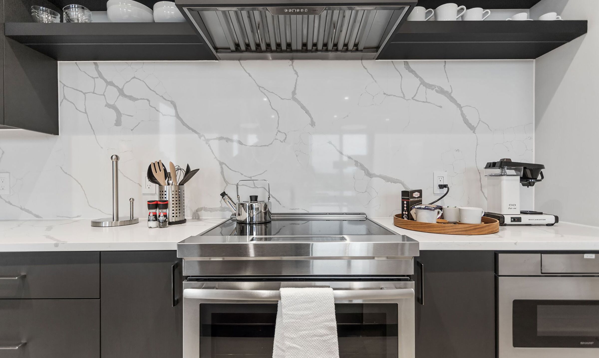 Fridge, microwave, oven, dishwasher