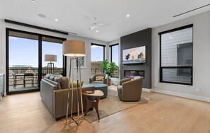 TV, fireplace