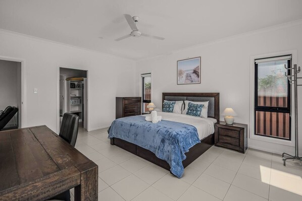 1 bedroom, desk, iron/ironing board, travel cot