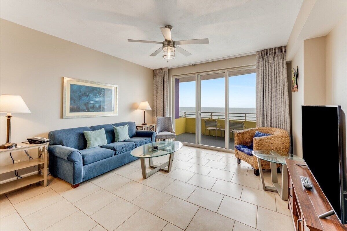 Living room with ocean front balcony