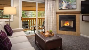 Smart TV, fireplace, video games, DVD player