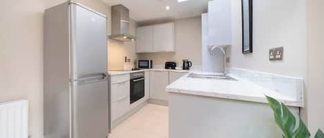 Fridge, microwave, oven, dishwasher