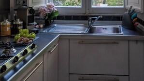 A kitchen with a large window, stainless steel appliances, and a sink. - Terrace Downtown Appartment (Roma)