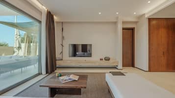 Villa, 2 chambres, piscine privée | Salle de séjour | Chauffage par le sol