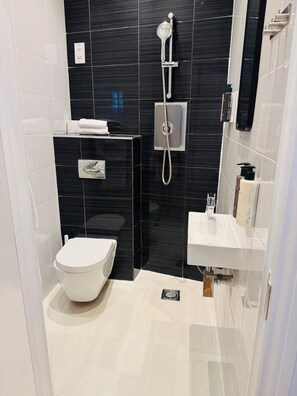 舒適開放式客房 | 浴室 | 淋浴設備、風筒、提供毛巾、洗頭水