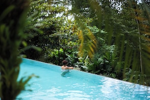Outdoor pool, pool umbrellas