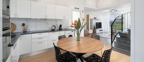 Fridge, microwave, oven, dishwasher