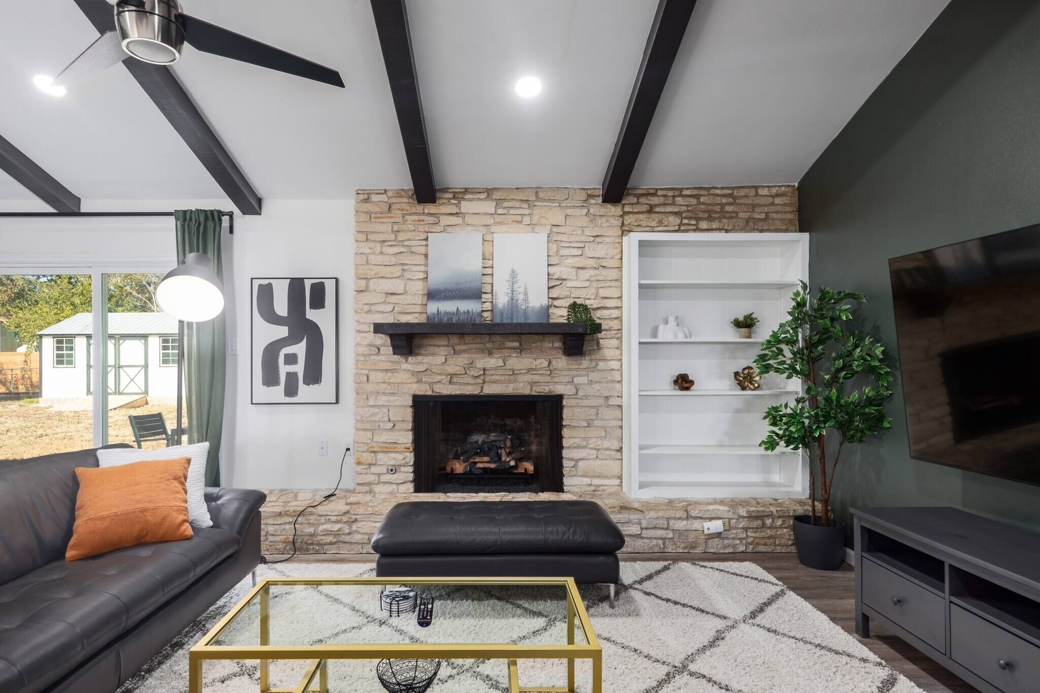 TV, fireplace