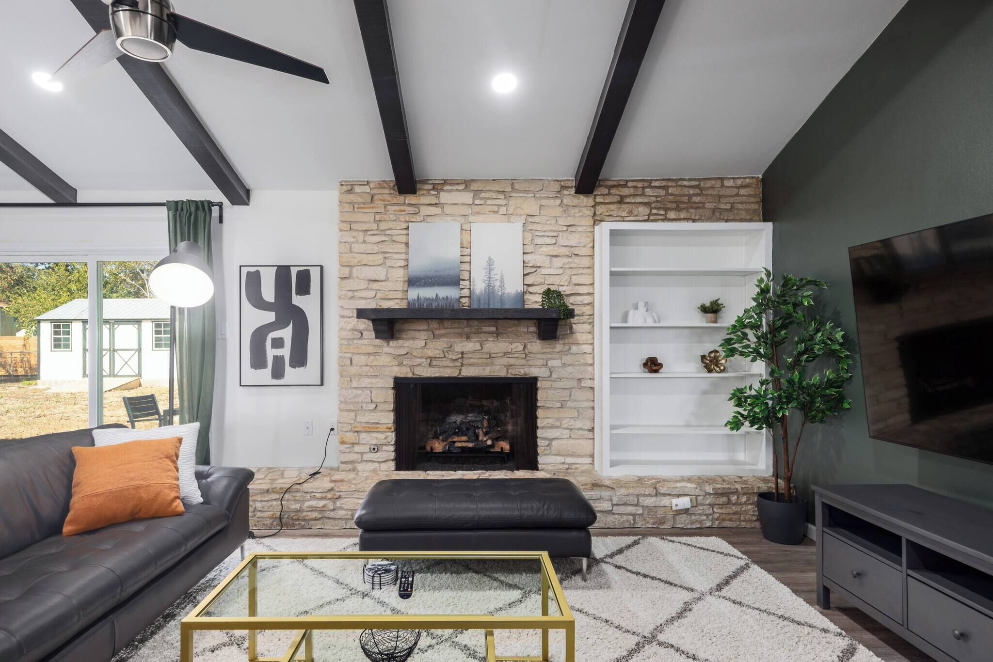 TV, fireplace