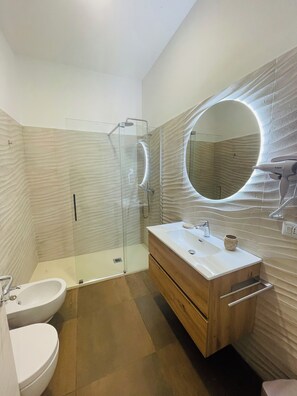 Ducha, secador de pelo, bidé y toallas