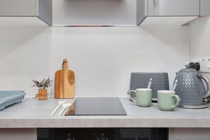 Apartment | Eigene Küche | Kühlschrank, Ofen, Herdplatte, Wasserkocher