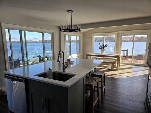 Fridge, microwave, oven, stovetop - Spacious 4-bedroom house on Conesus Lake. 110 feet of lakefront with hot tub  (Geneseo)