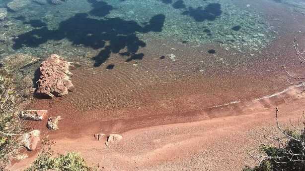 A beach with clear shallow waters, rocky outcrops, and a sandy area. - Private beach villa, sea view (Théoule-sur-Mer)