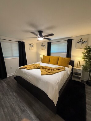 1 bedroom, desk, iron/ironing board, travel cot