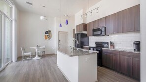 Fridge, dining tables