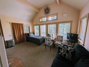 Smart TV, fireplace, video games, DVD player