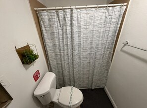 Secadora de cabello, toallas, jabón, papel de baño 