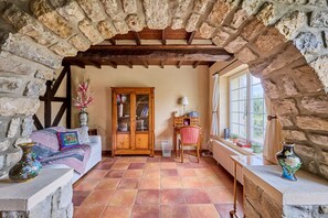 Télévision, cheminée, lecteur de DVD, chaîne hi-fi