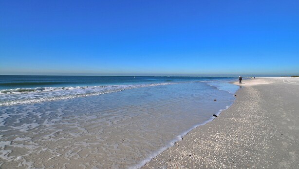 A beach with clear skies and calm waters.