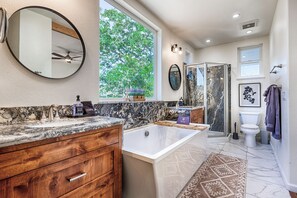 Hair dryer, towels, toilet paper