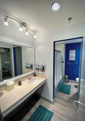 Secador de pelo, toallas, jabón, shampoo