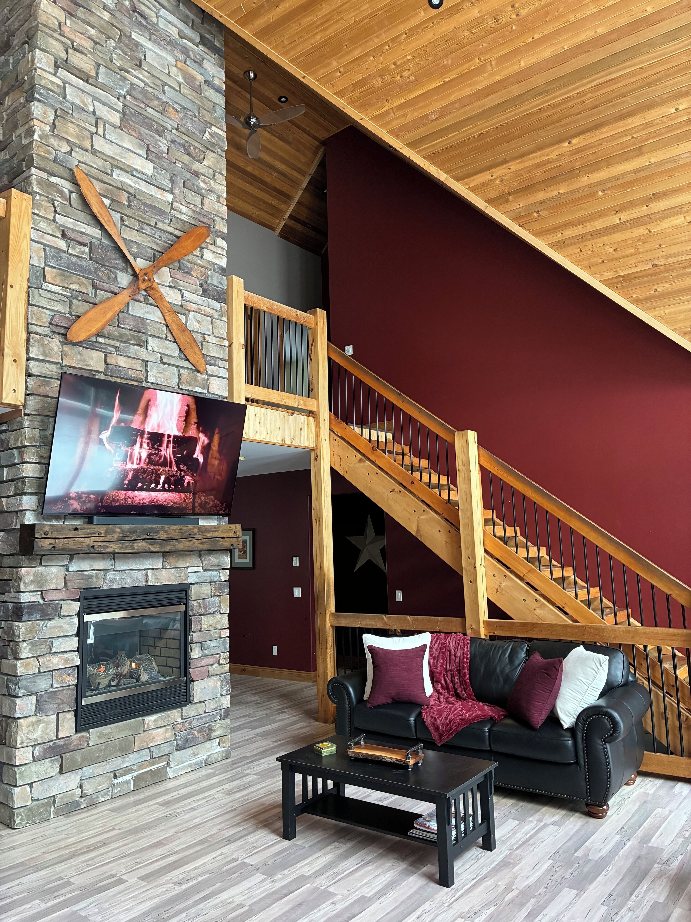 TV, fireplace, video games, stereo