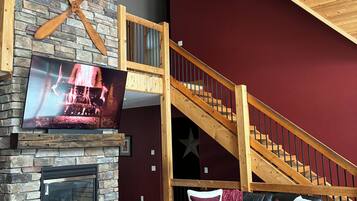 TV, fireplace, video games, stereo