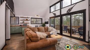 TV connectée, cheminée, lecteur de DVD, livres