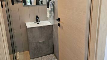 Shower, towels, toilet paper