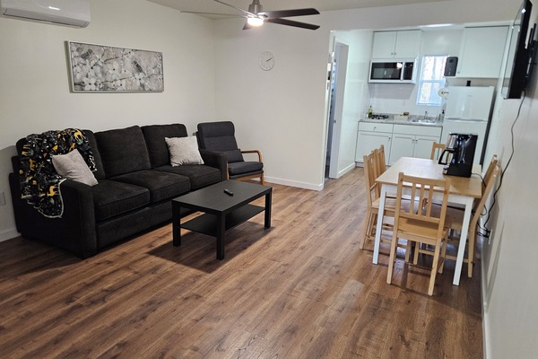 living room and dining area