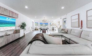 TV, fireplace, video games, ping pong