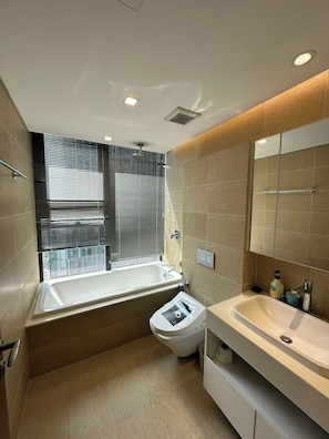 Dusche, Haartrockner, Handtücher, Toilettenpapier