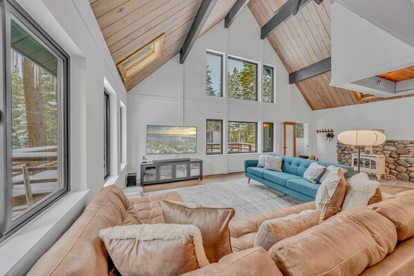 Televisión, chimenea, oficina