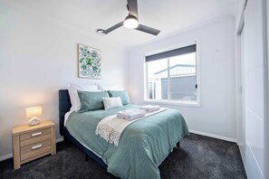 4 bedrooms, desk, iron/ironing board, travel cot