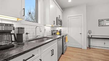 Fridge, microwave, oven, dishwasher