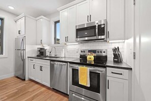 Fridge, microwave, oven, dishwasher