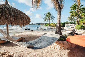 Beach nearby, sun loungers