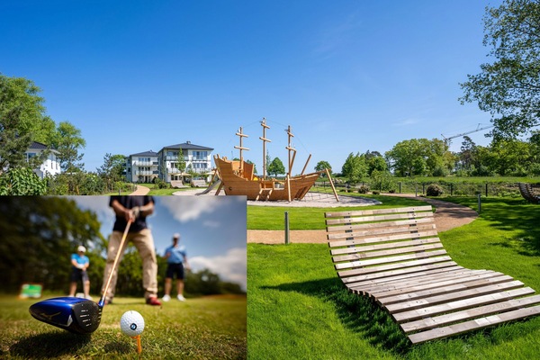 Blick zur Ferienwohnung und dem Spielbereich