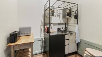 Microwave, stovetop, coffee/tea maker, toaster