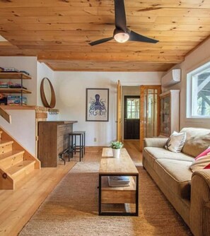 Una Smart TV, una chimenea, videojuegos, libros