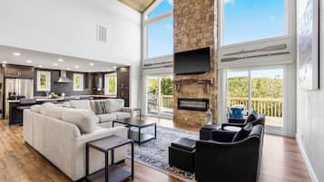 TV, fireplace, DVD player, table football