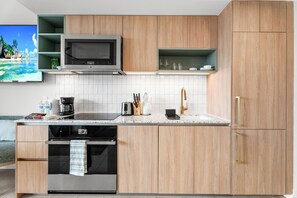 Fridge, microwave, oven, dishwasher