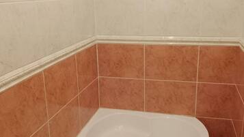 Shower, deep-soaking bathtub, hair dryer, towels