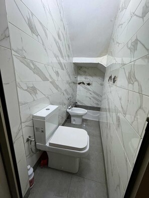 Douche, baignoire à jets, sèche-cheveux, bidet