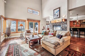 TV, fireplace, DVD player, books