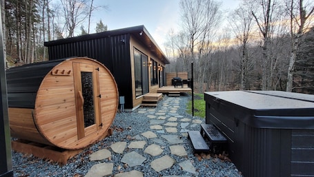 Terrace/patio. Lake+spa+sauna+hammam at Saphir des Sources